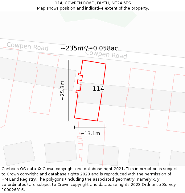 114, COWPEN ROAD, BLYTH, NE24 5ES: Plot and title map