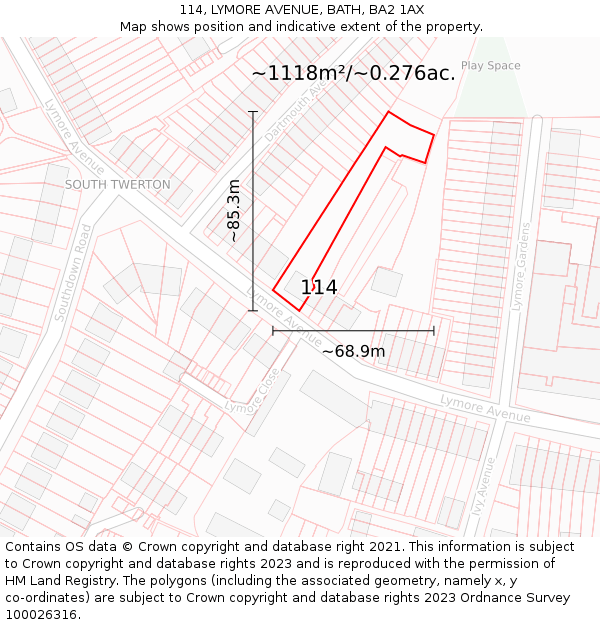 114, LYMORE AVENUE, BATH, BA2 1AX: Plot and title map