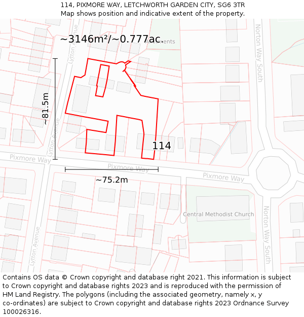 114, PIXMORE WAY, LETCHWORTH GARDEN CITY, SG6 3TR: Plot and title map