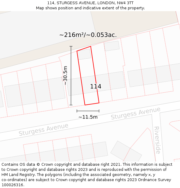 114, STURGESS AVENUE, LONDON, NW4 3TT: Plot and title map