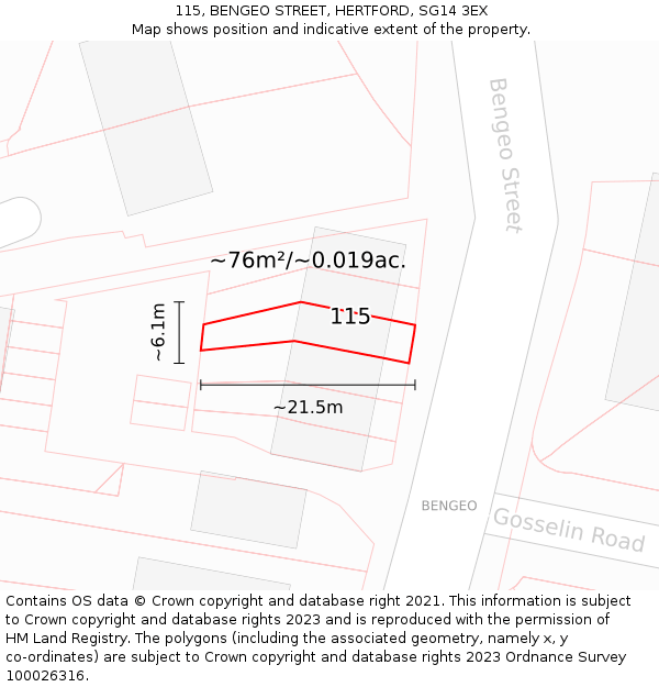 115, BENGEO STREET, HERTFORD, SG14 3EX: Plot and title map