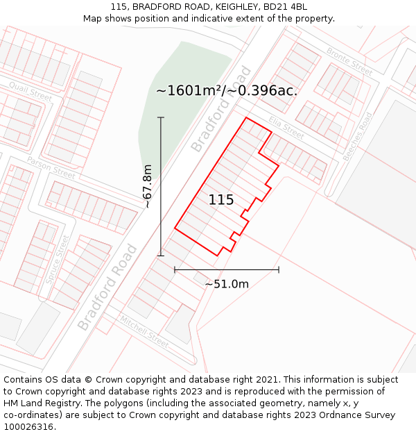115, BRADFORD ROAD, KEIGHLEY, BD21 4BL: Plot and title map