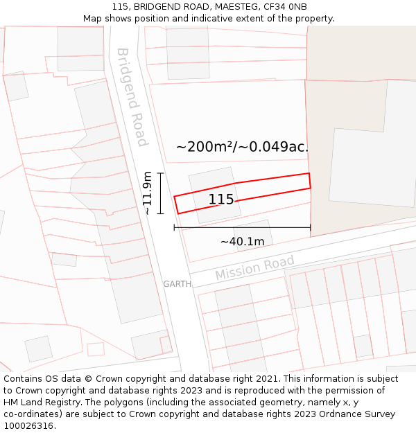 115, BRIDGEND ROAD, MAESTEG, CF34 0NB: Plot and title map