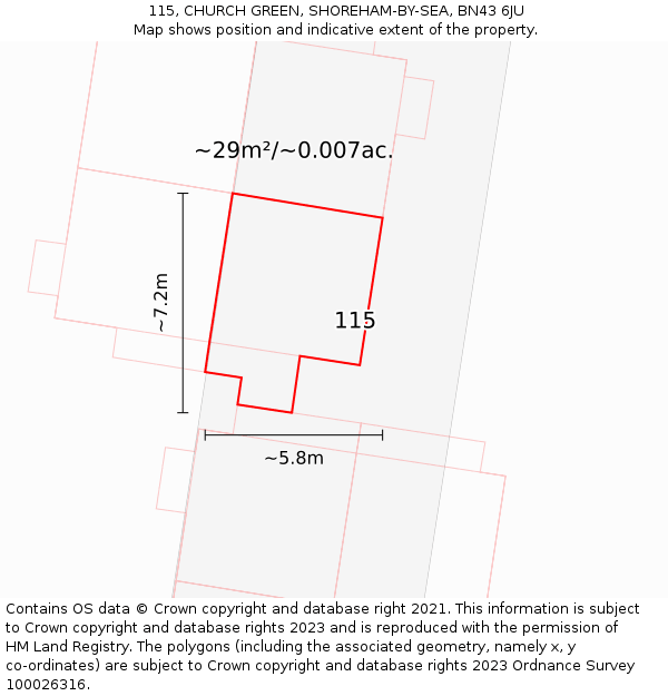 115, CHURCH GREEN, SHOREHAM-BY-SEA, BN43 6JU: Plot and title map