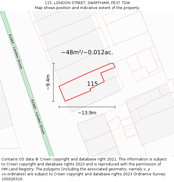 115, LONDON STREET, SWAFFHAM, PE37 7DW: Plot and title map