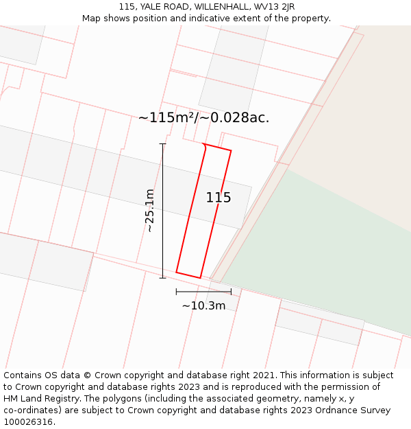 115, YALE ROAD, WILLENHALL, WV13 2JR: Plot and title map