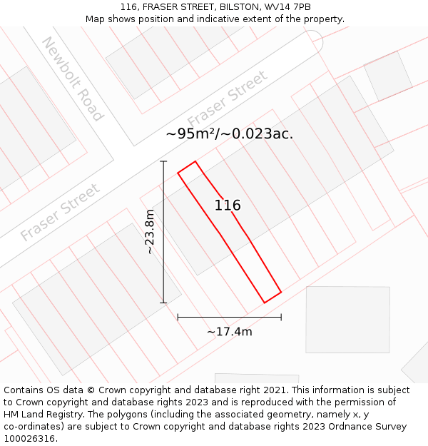 116, FRASER STREET, BILSTON, WV14 7PB: Plot and title map
