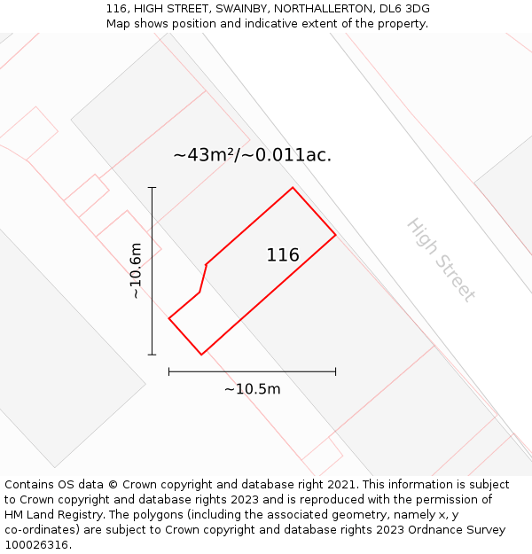 116, HIGH STREET, SWAINBY, NORTHALLERTON, DL6 3DG: Plot and title map