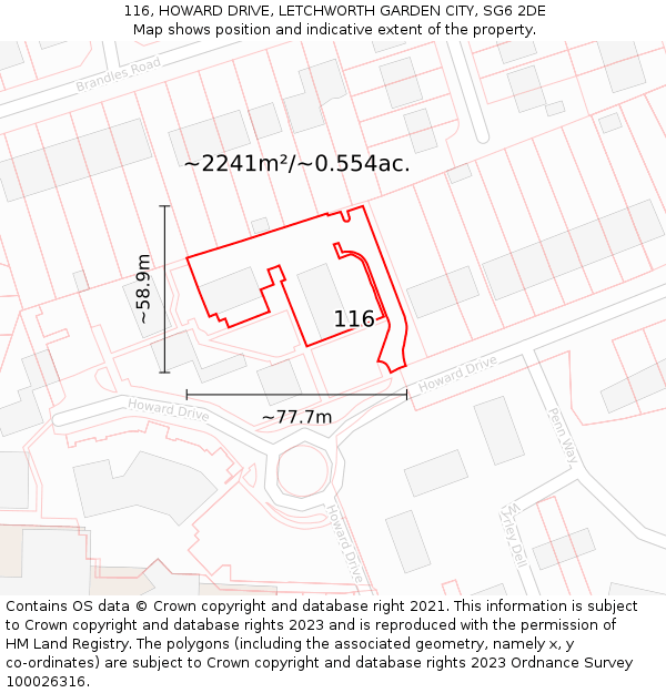 116, HOWARD DRIVE, LETCHWORTH GARDEN CITY, SG6 2DE: Plot and title map