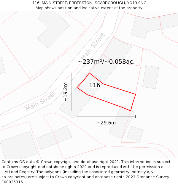 116, MAIN STREET, EBBERSTON, SCARBOROUGH, YO13 9NG: Plot and title map