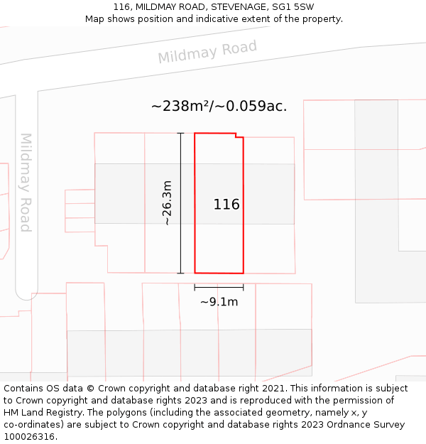 116, MILDMAY ROAD, STEVENAGE, SG1 5SW: Plot and title map