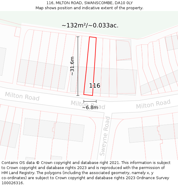 116, MILTON ROAD, SWANSCOMBE, DA10 0LY: Plot and title map