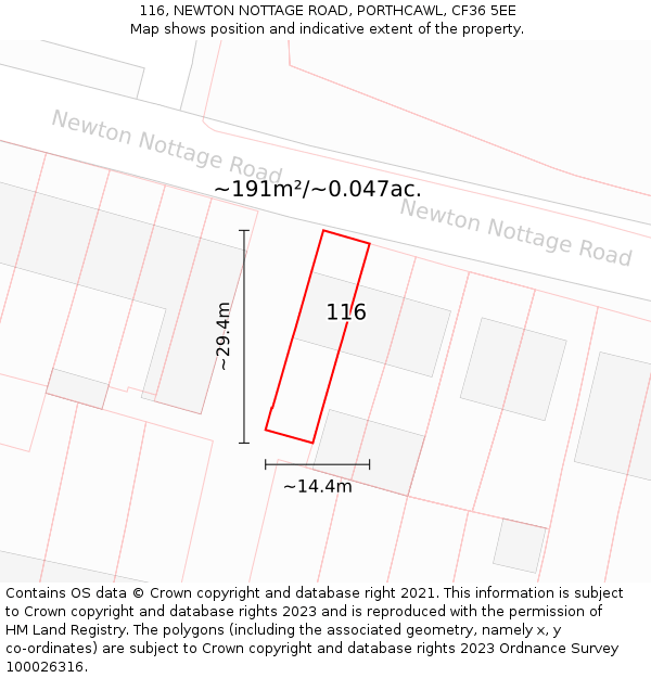 116, NEWTON NOTTAGE ROAD, PORTHCAWL, CF36 5EE: Plot and title map