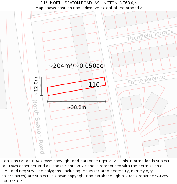 116, NORTH SEATON ROAD, ASHINGTON, NE63 0JN: Plot and title map