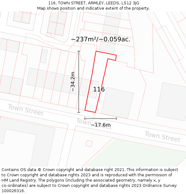 116, TOWN STREET, ARMLEY, LEEDS, LS12 3JG: Plot and title map