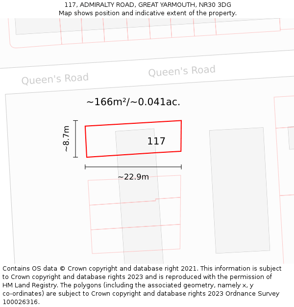 117, ADMIRALTY ROAD, GREAT YARMOUTH, NR30 3DG: Plot and title map