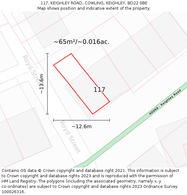 117, KEIGHLEY ROAD, COWLING, KEIGHLEY, BD22 0BE: Plot and title map