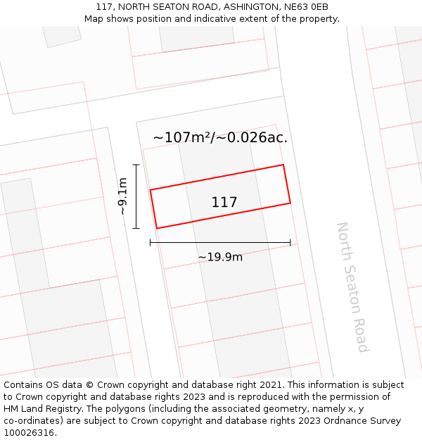 117, NORTH SEATON ROAD, ASHINGTON, NE63 0EB: Plot and title map