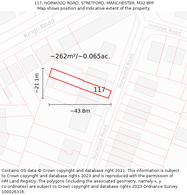 117, NORWOOD ROAD, STRETFORD, MANCHESTER, M32 8PP: Plot and title map