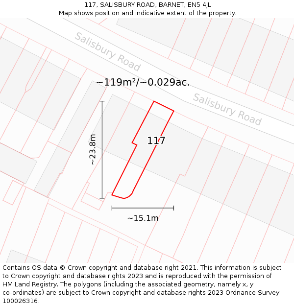 117, SALISBURY ROAD, BARNET, EN5 4JL: Plot and title map