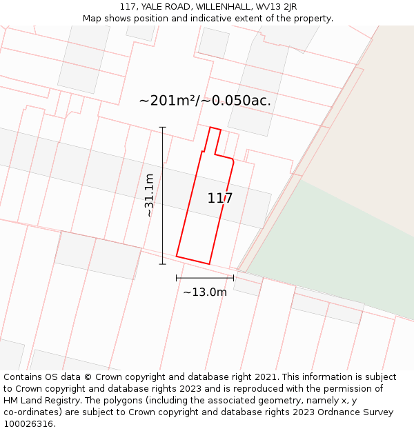 117, YALE ROAD, WILLENHALL, WV13 2JR: Plot and title map