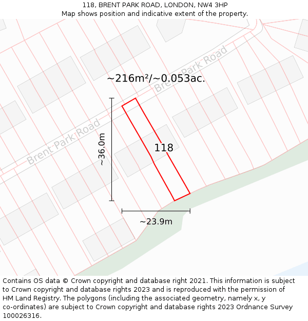 118, BRENT PARK ROAD, LONDON, NW4 3HP: Plot and title map