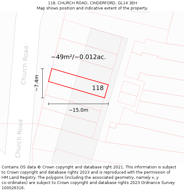 118, CHURCH ROAD, CINDERFORD, GL14 3EH: Plot and title map