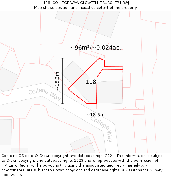 118, COLLEGE WAY, GLOWETH, TRURO, TR1 3WJ: Plot and title map