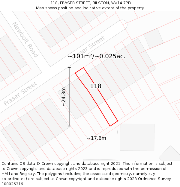 118, FRASER STREET, BILSTON, WV14 7PB: Plot and title map