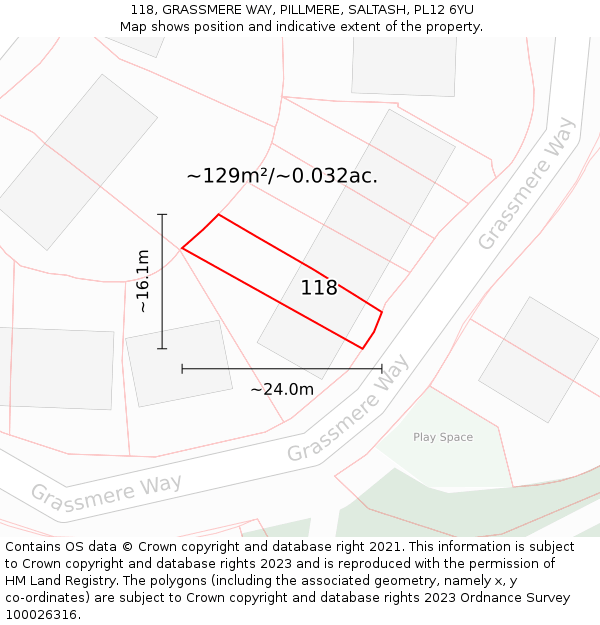 118, GRASSMERE WAY, PILLMERE, SALTASH, PL12 6YU: Plot and title map