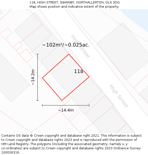 118, HIGH STREET, SWAINBY, NORTHALLERTON, DL6 3DG: Plot and title map