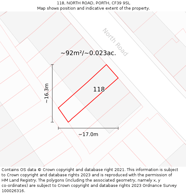 118, NORTH ROAD, PORTH, CF39 9SL: Plot and title map