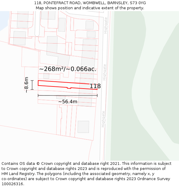 118, PONTEFRACT ROAD, WOMBWELL, BARNSLEY, S73 0YG: Plot and title map