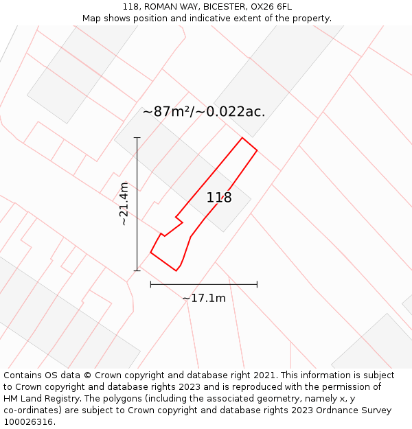 118, ROMAN WAY, BICESTER, OX26 6FL: Plot and title map