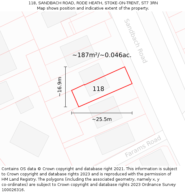 118, SANDBACH ROAD, RODE HEATH, STOKE-ON-TRENT, ST7 3RN: Plot and title map