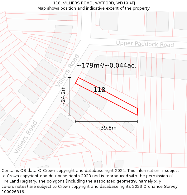 118, VILLIERS ROAD, WATFORD, WD19 4FJ: Plot and title map