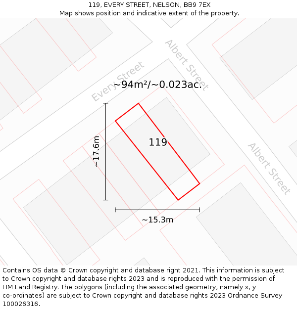 119, EVERY STREET, NELSON, BB9 7EX: Plot and title map
