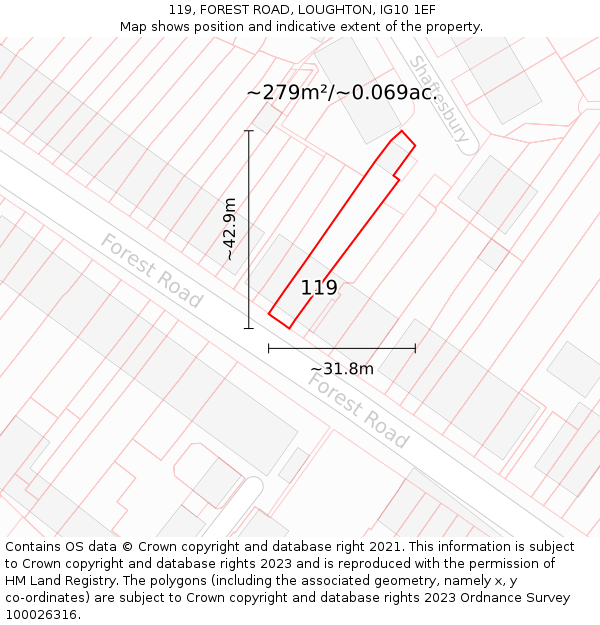 119, FOREST ROAD, LOUGHTON, IG10 1EF: Plot and title map