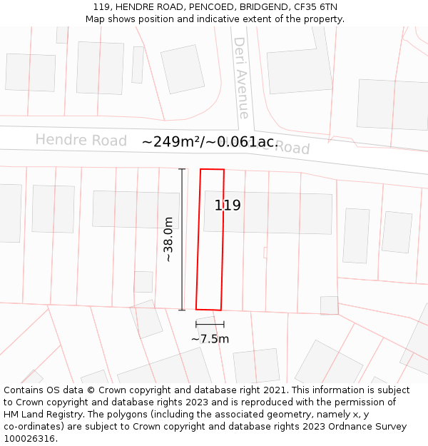 119, HENDRE ROAD, PENCOED, BRIDGEND, CF35 6TN: Plot and title map