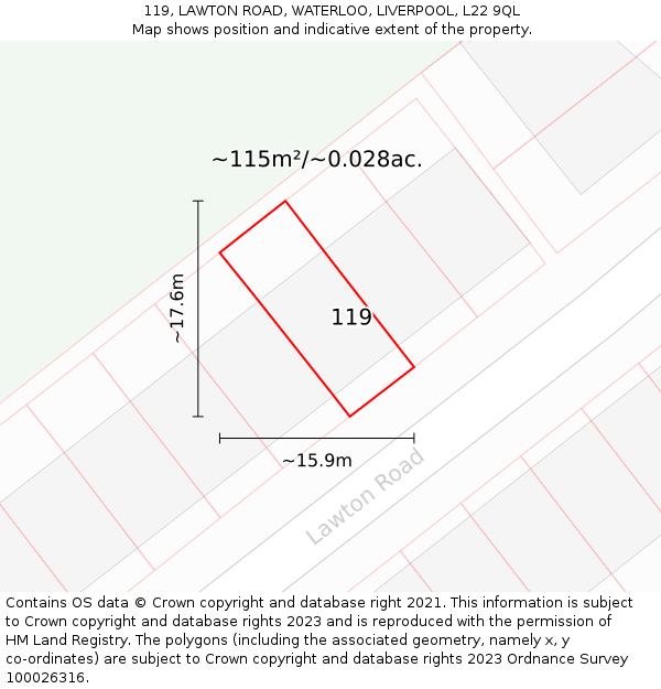 119, LAWTON ROAD, WATERLOO, LIVERPOOL, L22 9QL: Plot and title map