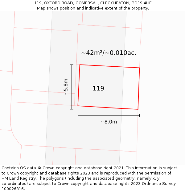 119, OXFORD ROAD, GOMERSAL, CLECKHEATON, BD19 4HE: Plot and title map