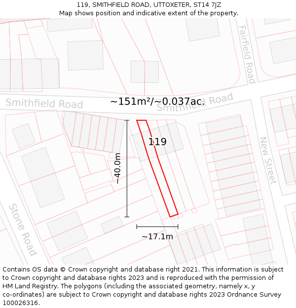 119, SMITHFIELD ROAD, UTTOXETER, ST14 7JZ: Plot and title map