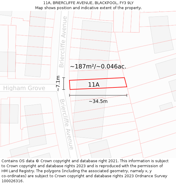 11A, BRIERCLIFFE AVENUE, BLACKPOOL, FY3 9LY: Plot and title map