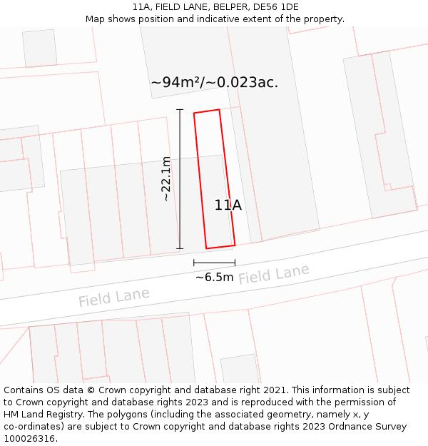 11A, FIELD LANE, BELPER, DE56 1DE: Plot and title map