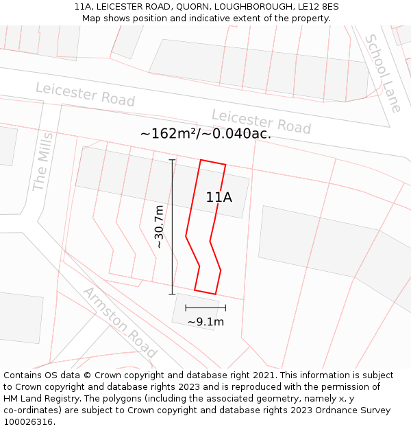 11A, LEICESTER ROAD, QUORN, LOUGHBOROUGH, LE12 8ES: Plot and title map