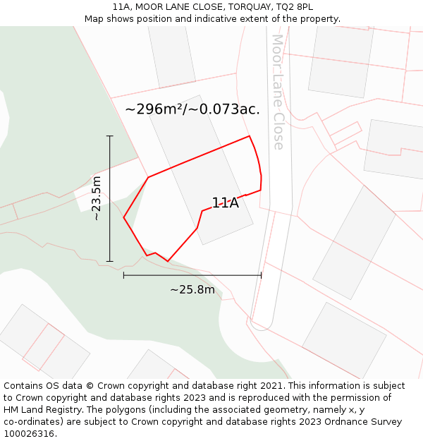 11A, MOOR LANE CLOSE, TORQUAY, TQ2 8PL: Plot and title map
