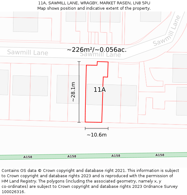 11A, SAWMILL LANE, WRAGBY, MARKET RASEN, LN8 5PU: Plot and title map