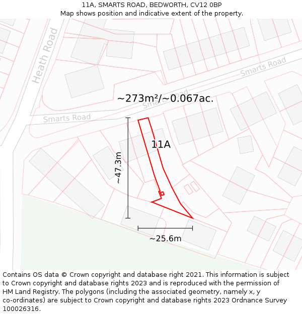 11A, SMARTS ROAD, BEDWORTH, CV12 0BP: Plot and title map