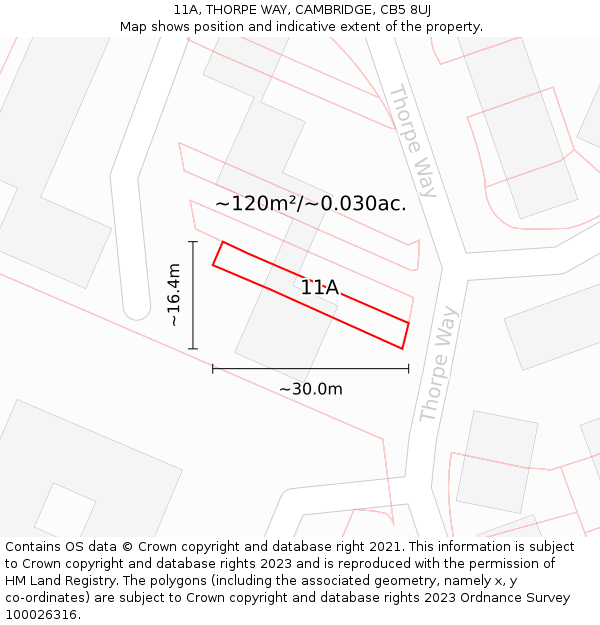 11A, THORPE WAY, CAMBRIDGE, CB5 8UJ: Plot and title map