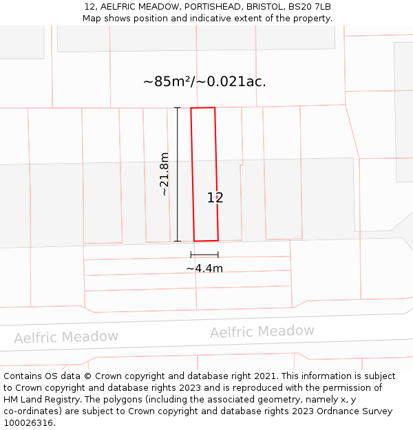 12, AELFRIC MEADOW, PORTISHEAD, BRISTOL, BS20 7LB: Plot and title map